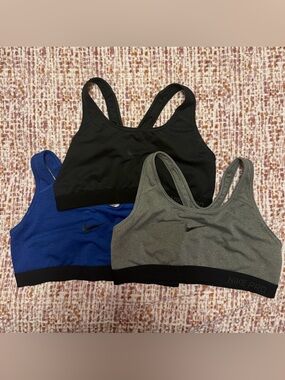 Nike Sports Bras in Black, Gray, and Royal Blue